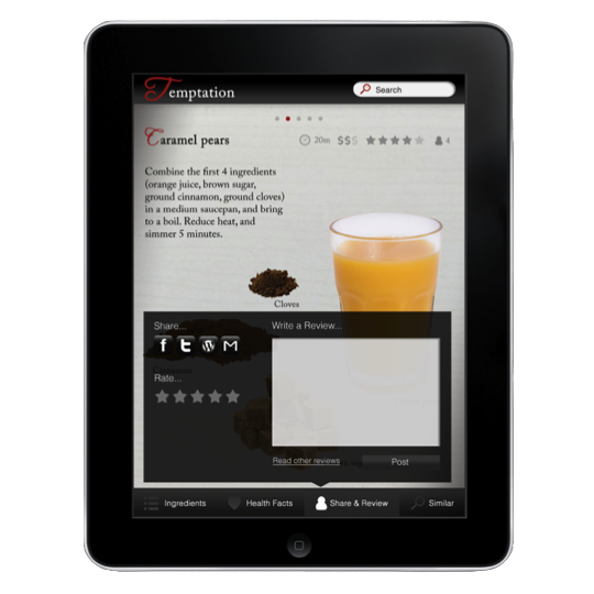 A popup tab allowing users to share the caramel pear recipe