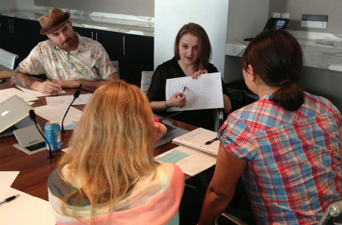 DIRECTV employees presenting their drawings in an exercise I invented called Mad Dash to the Future